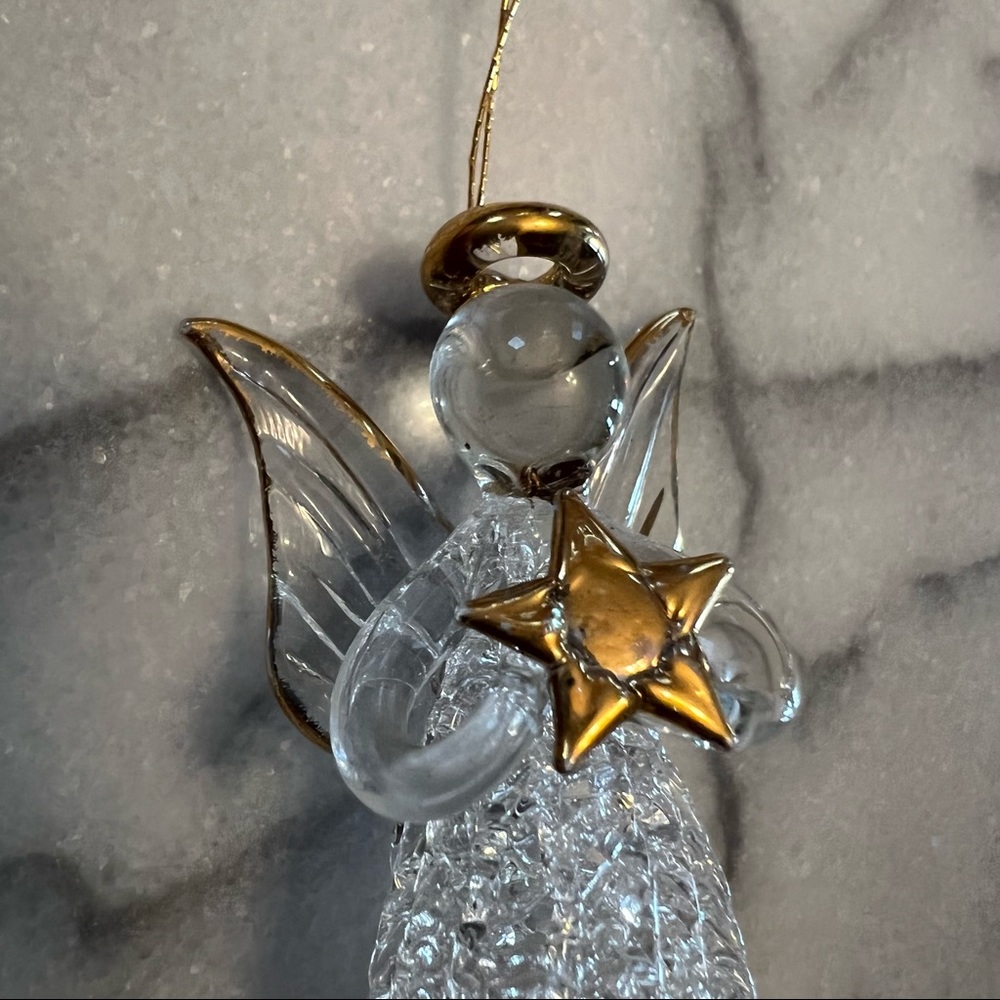 Glass Angel Ornament Clear & Gold 😇